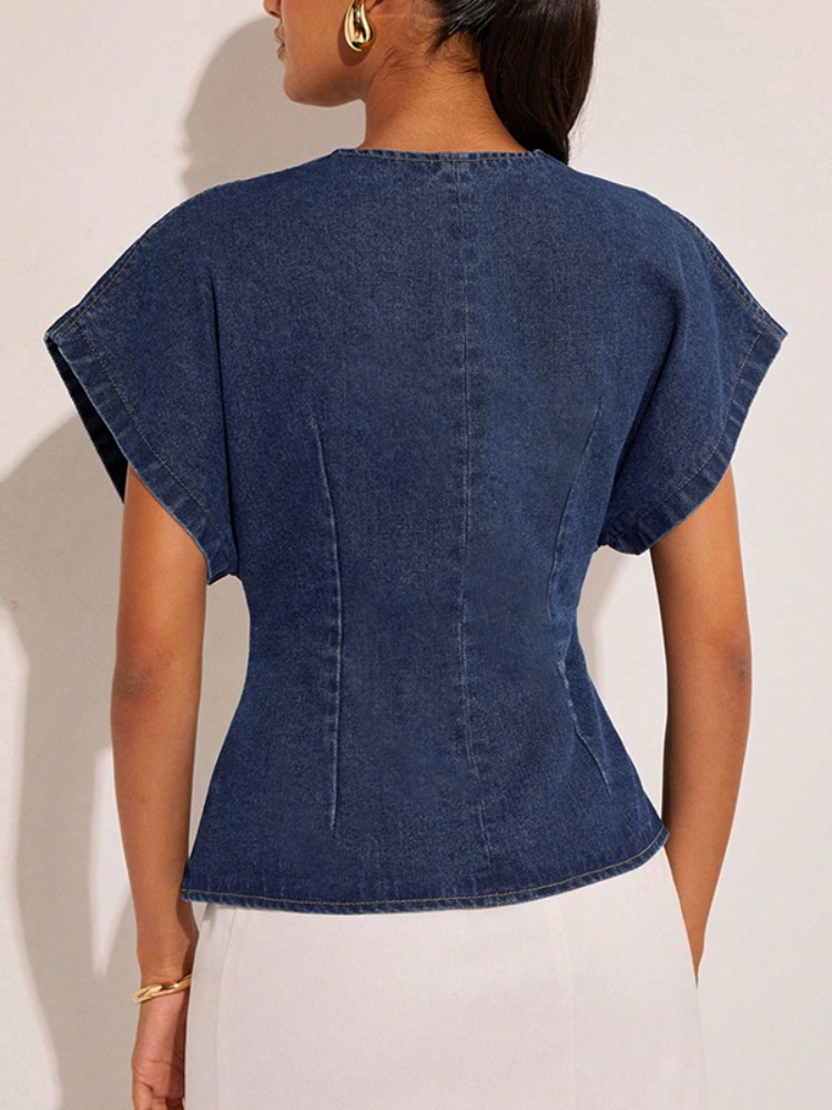 2026Women Dark Blue Denim Blou - Summer Clothing Wraps review and price