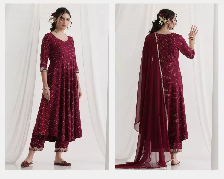 Women Maroon Ethnic Kurta Set  - Summer Clothing Pakistan review and price