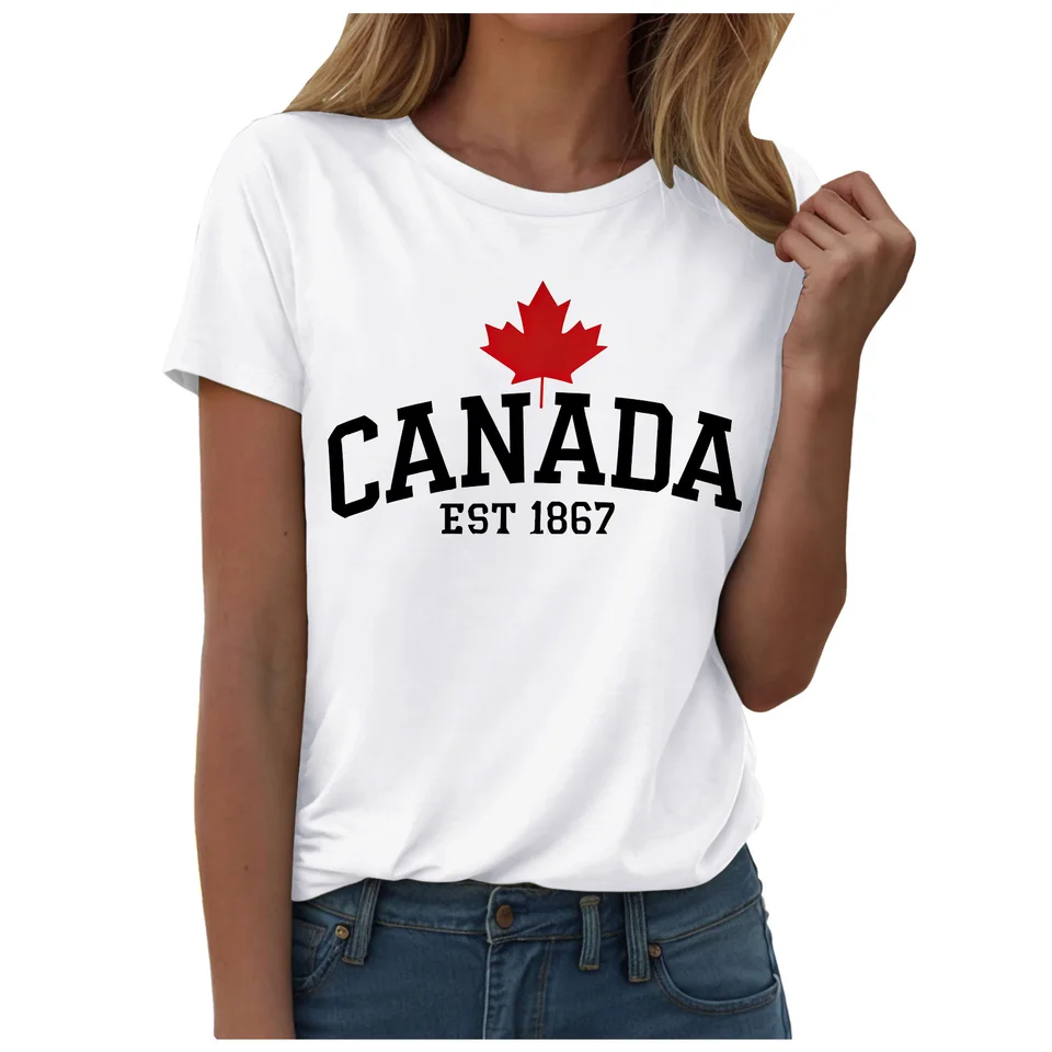 Maple Leaf Flag T-Shirt For Wo - Summer Clothing Women Canada review and price